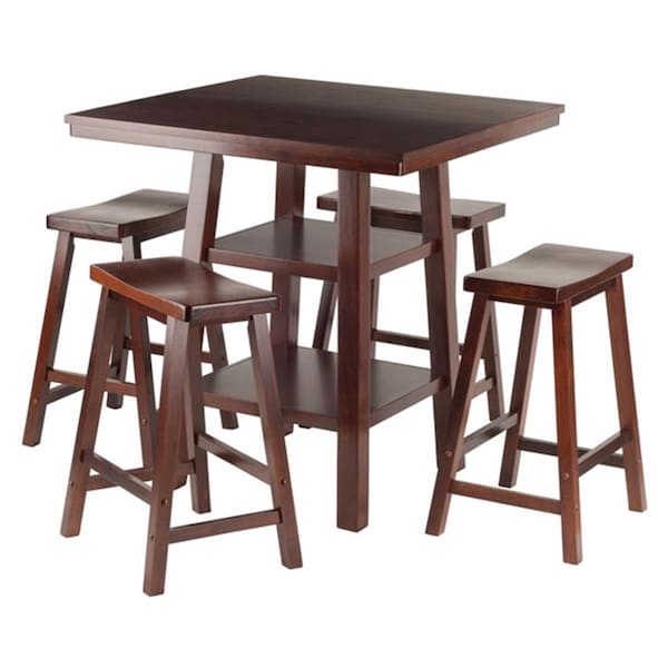 Doba-Bnt 5 Piece Orlando High Table 2 Shelves with 4 Saddle Seat Stools Set, Walnut SA143839 - main